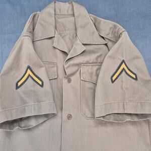 Military WWII Vintage US Army Short Sleeve Khaki Shirt Distressed Neck 14